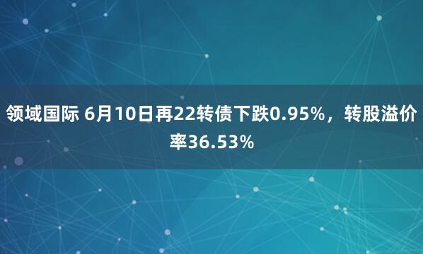 领域国际 6月10日再22转债下跌0.95%，转股溢价率36.53%